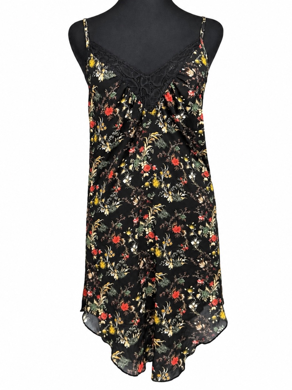 Sam Edelman Black Floral Lace Detail Chemise Sz Small Sheer Slip Lingere